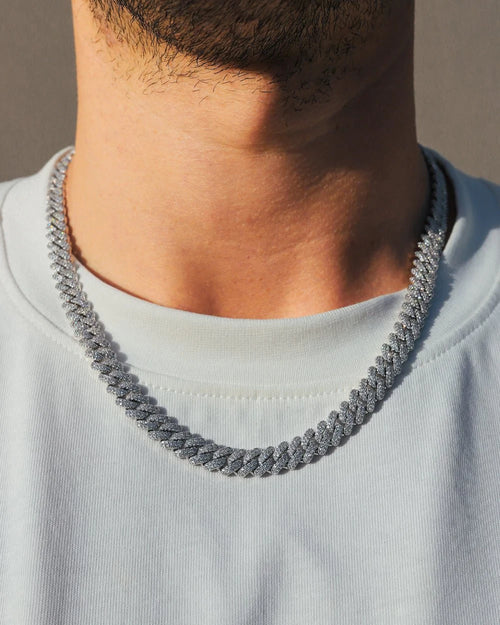 10mm Diamond Prong Link Chain - White Gold