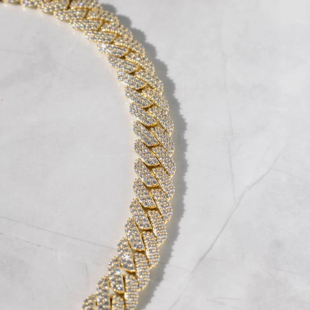 14mm Diamond Prong Link Chain - Gold