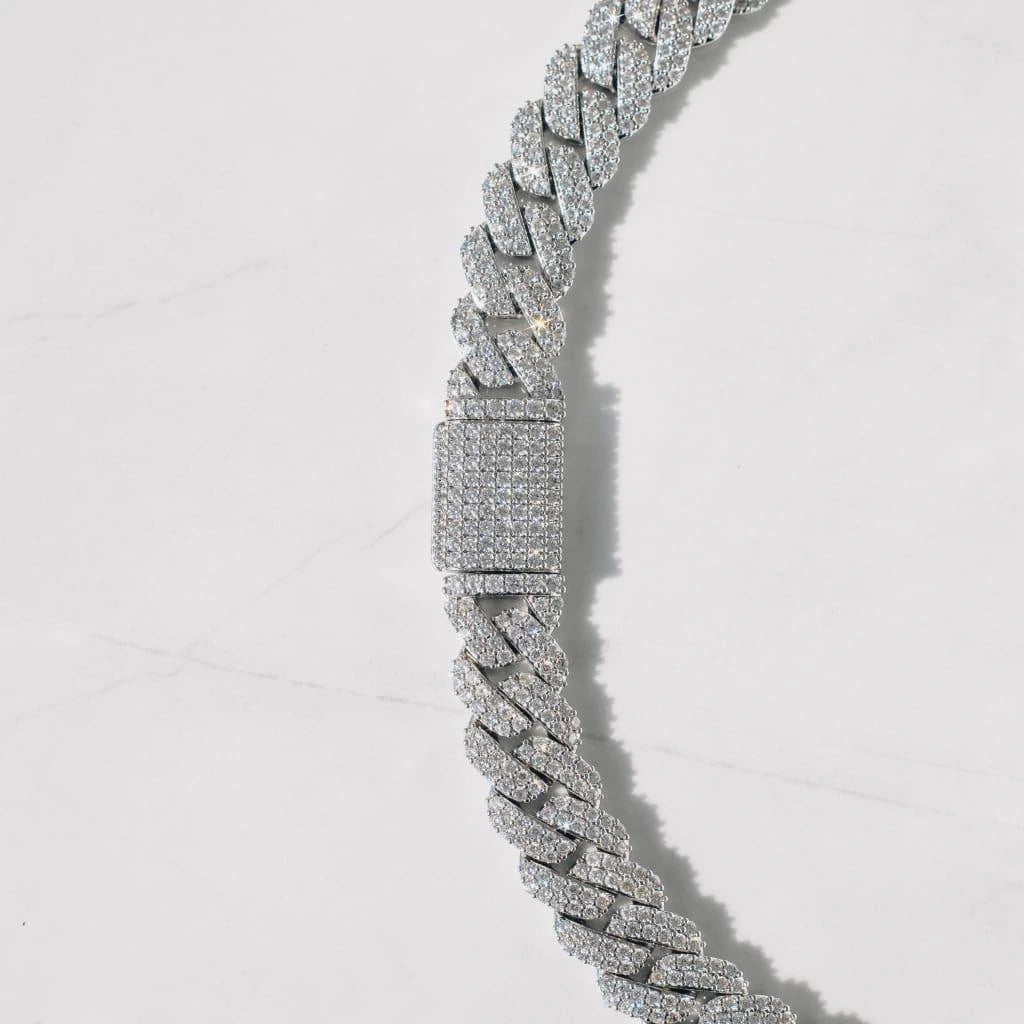 14mm Diamond Prong Link Chain - White Gold