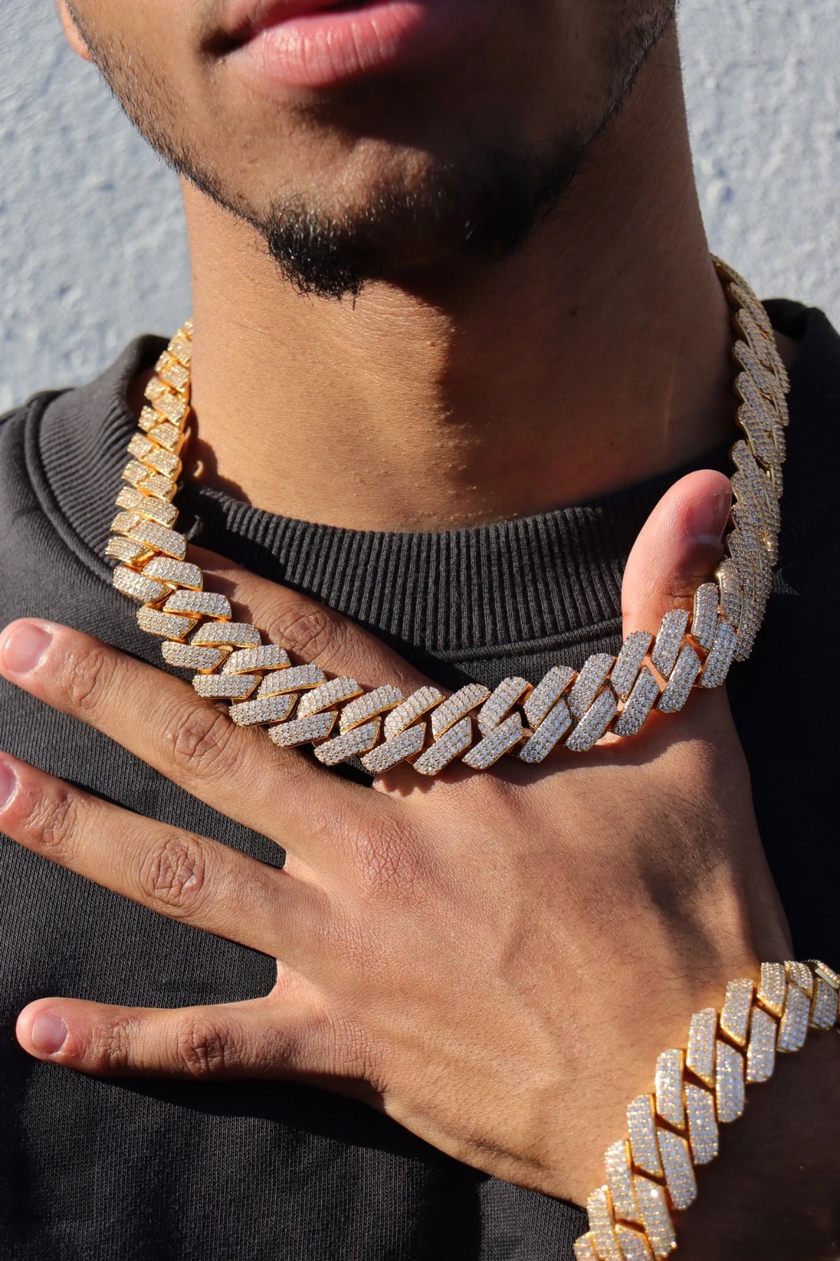 19mm Diamond Prong Link Chain - Gold