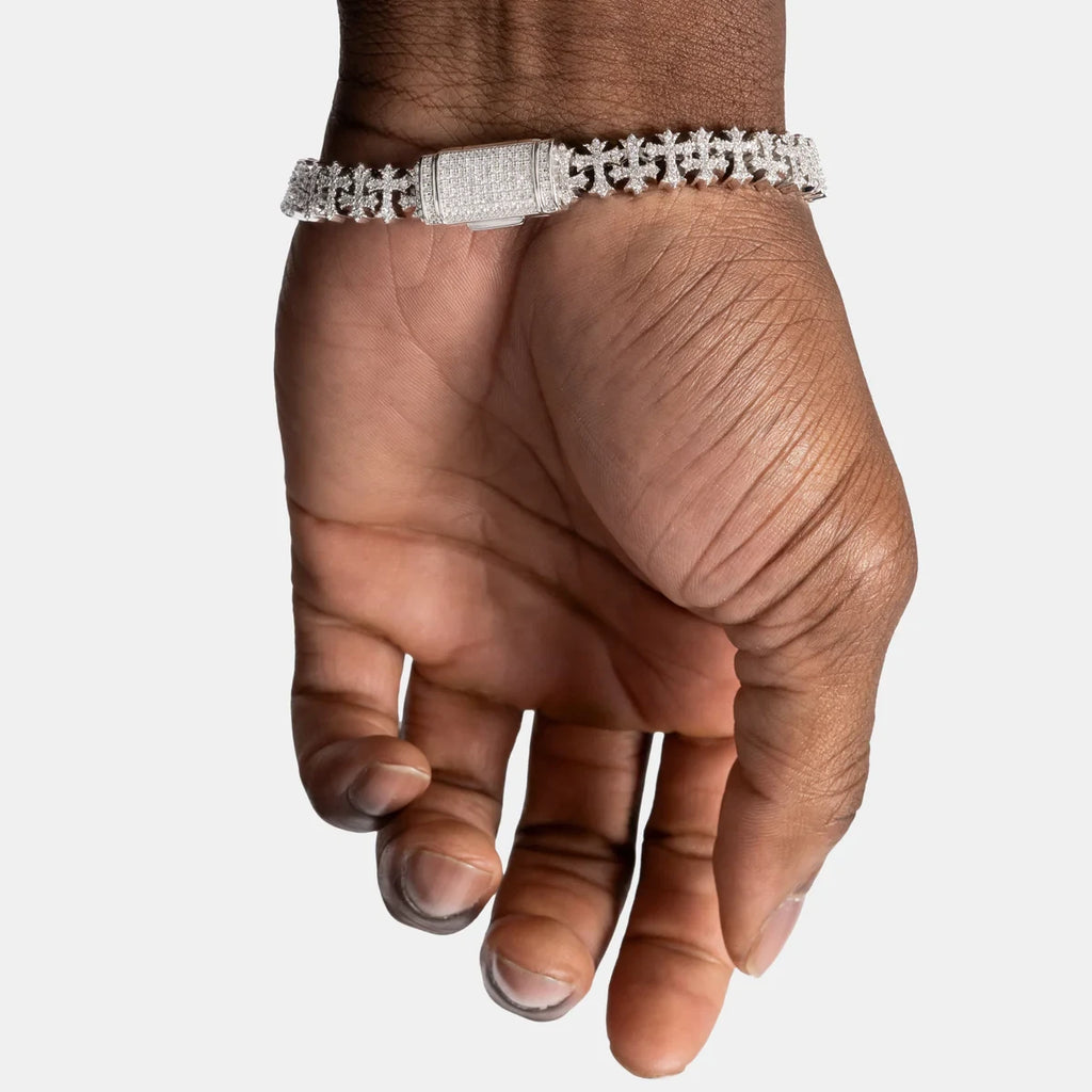 Iced Cross Pattern Bracelet - White Gold