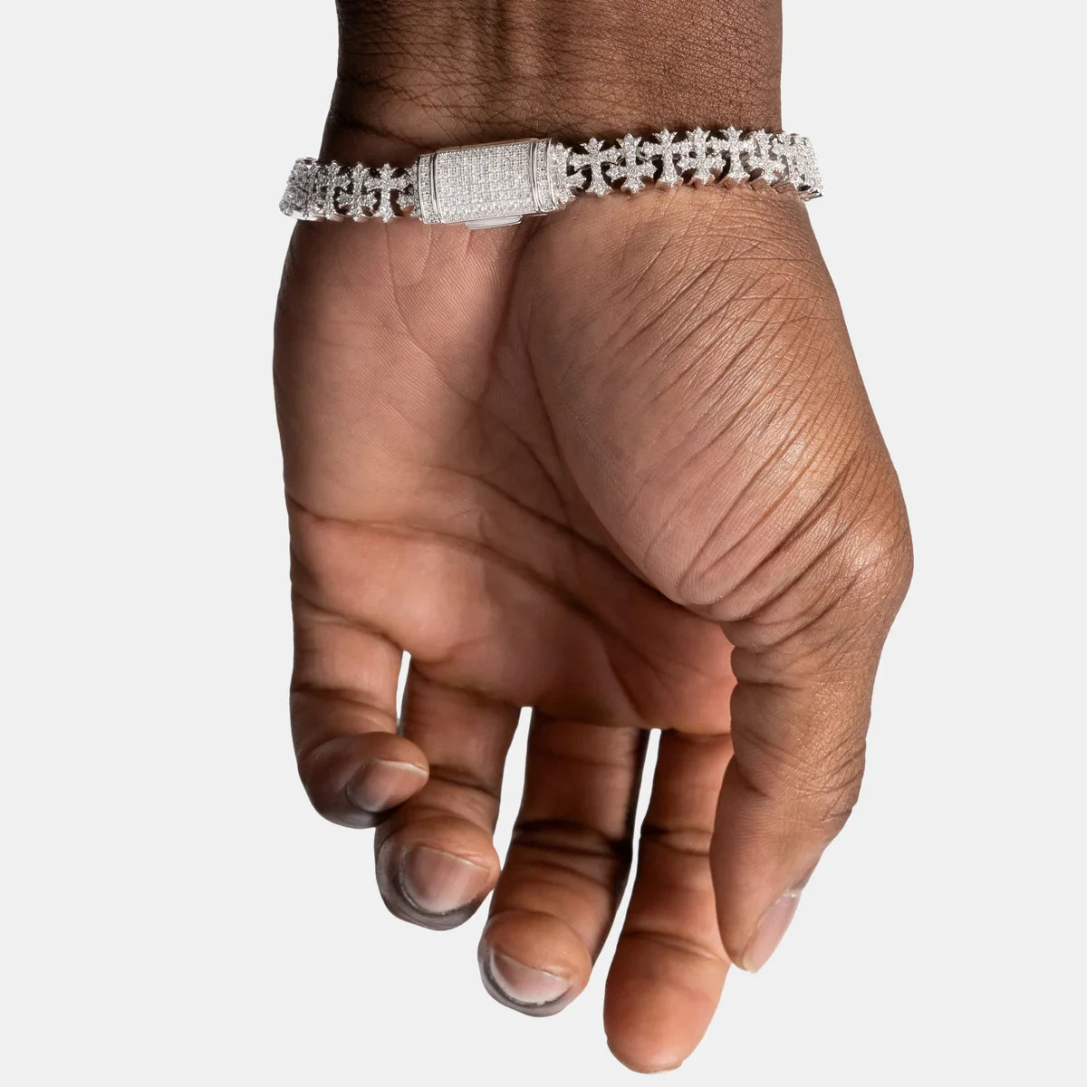 Iced Cross Pattern Bracelet - White Gold