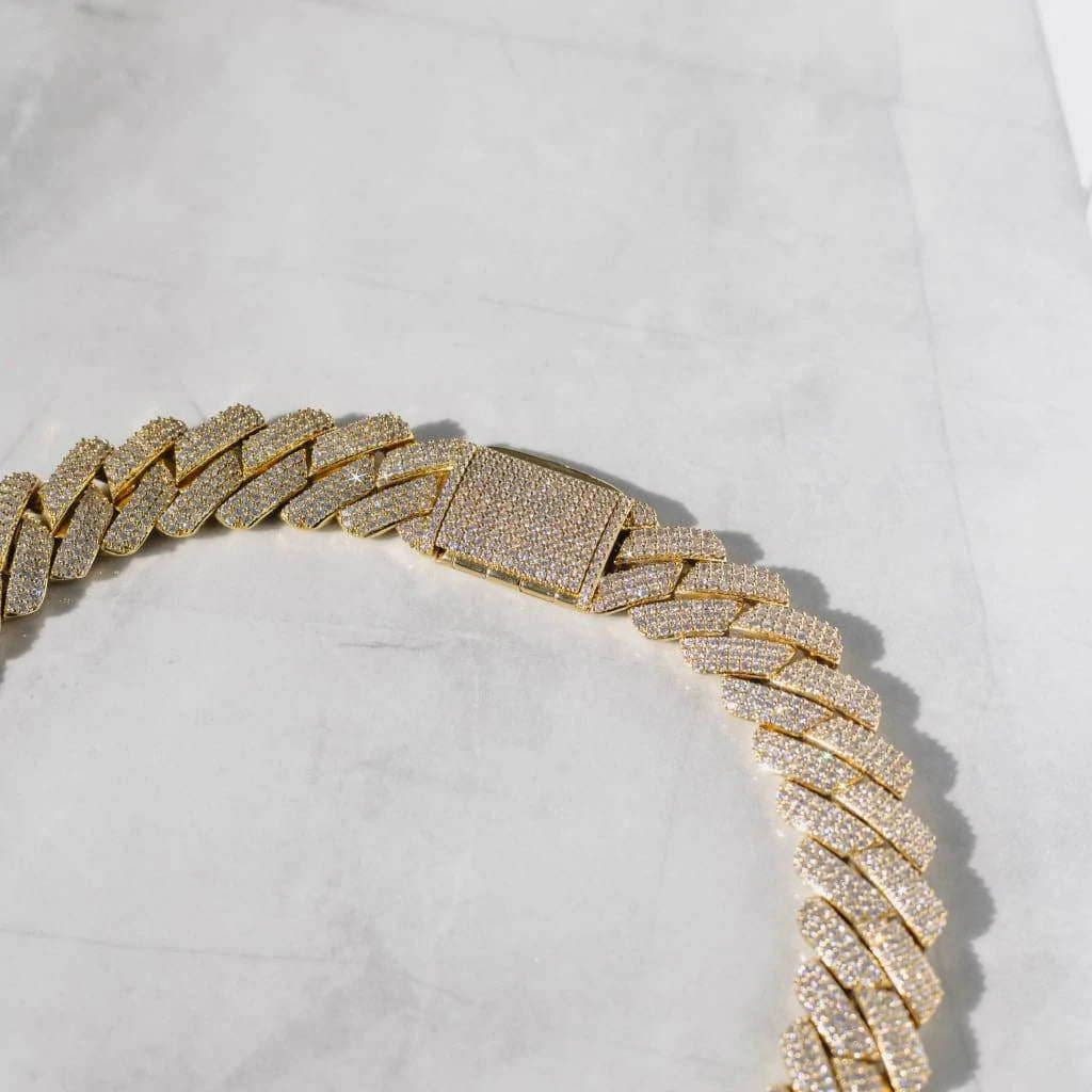 19mm Diamond Prong Link Chain - Gold