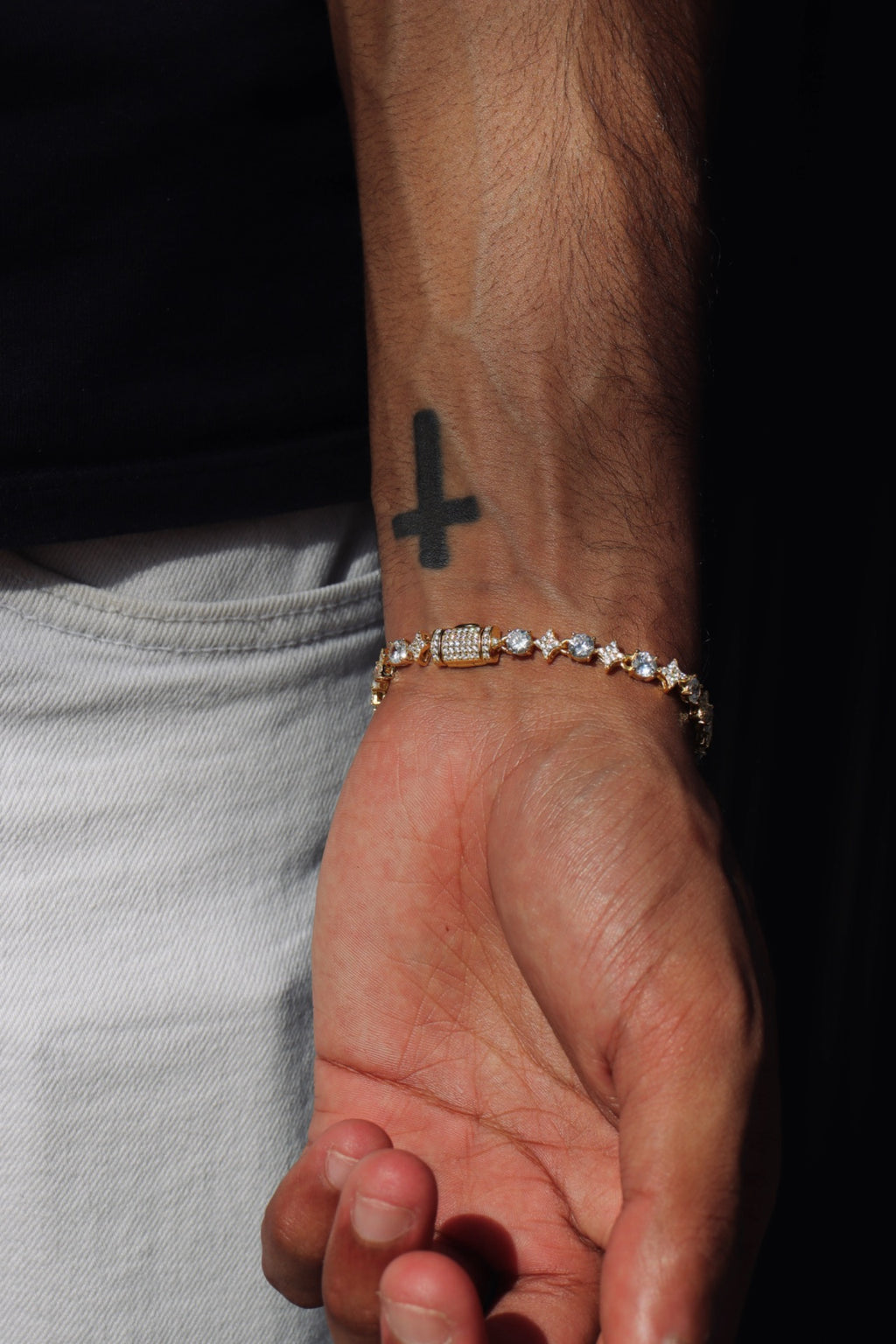 6mm Iced Round & Star Bracelete 925 Silver - Gold