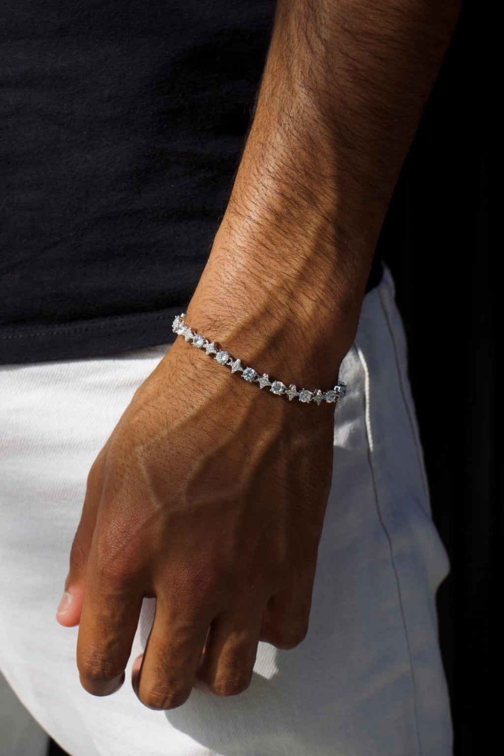 6mm Iced Round & Star Bracelete 925 Silver - White Gold