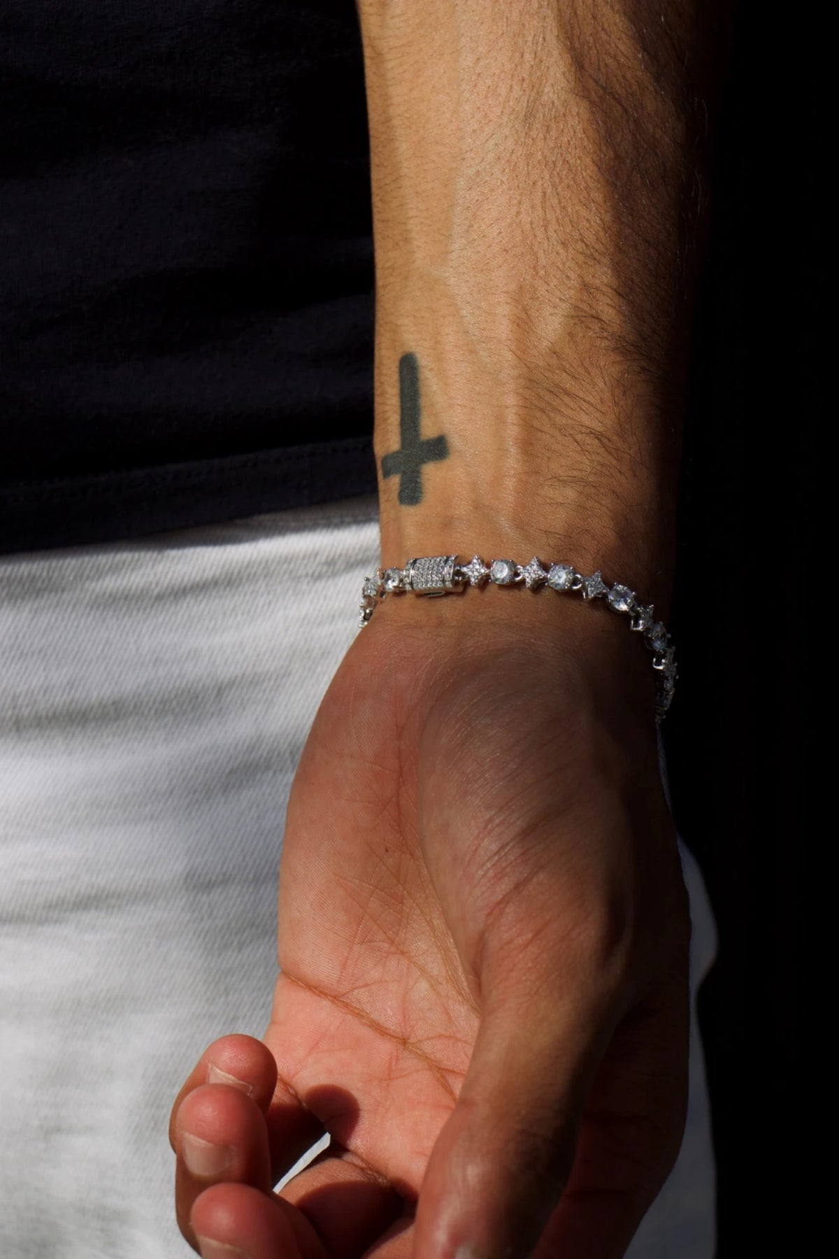 6mm Iced Round & Star Bracelete 925 Silver - White Gold