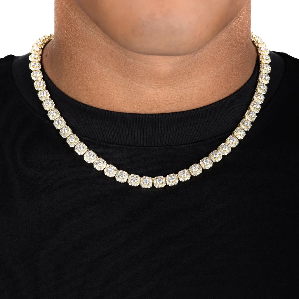7mm Clustered Tennis Chain - Gold