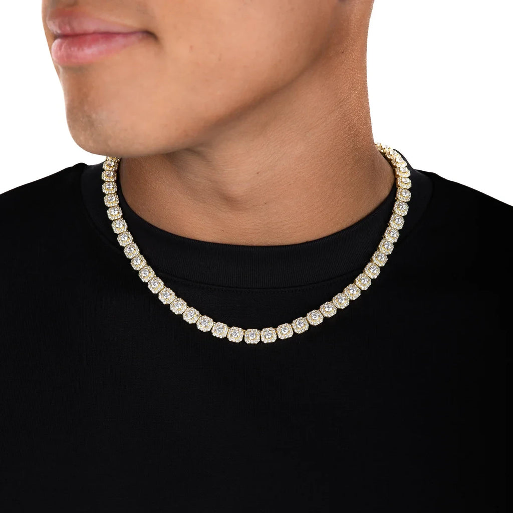 7mm Clustered Tennis Chain - Gold