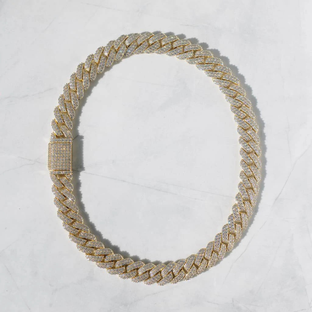 14mm Diamond Prong Link Chain - Gold