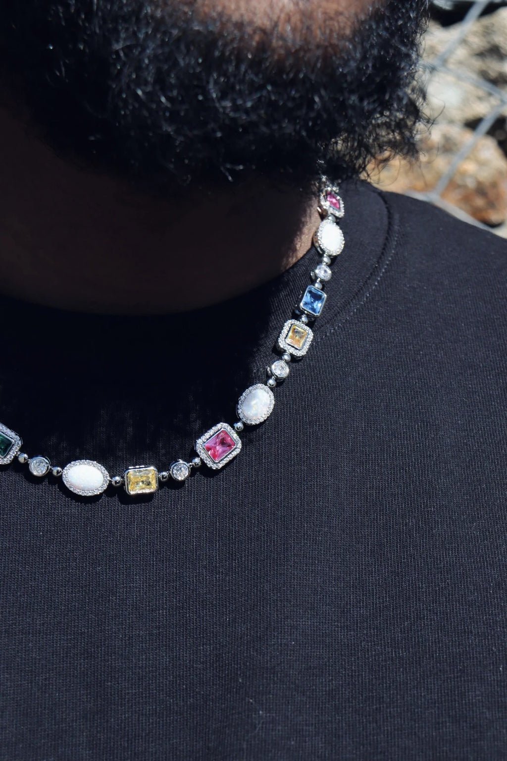 6mm Multi Gemstone & Opal Bracelete - White Gold