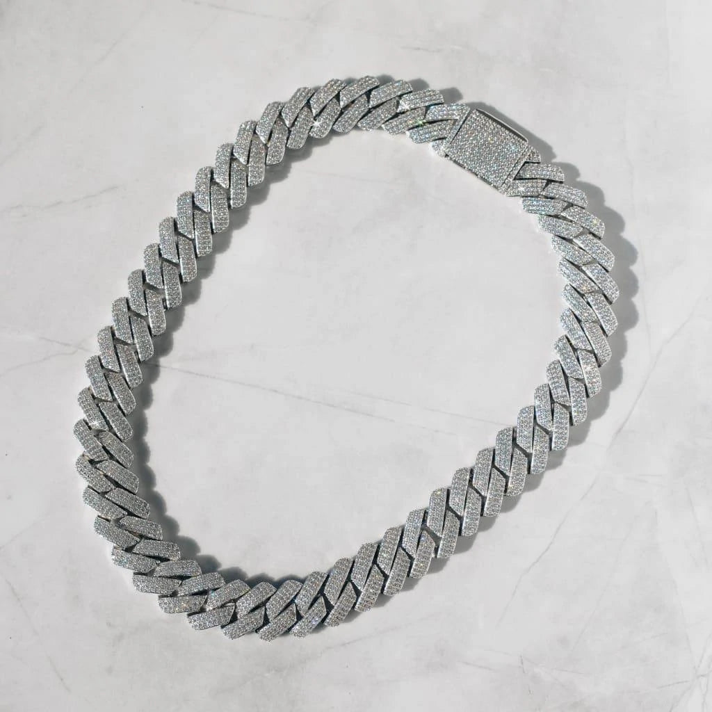 19mm Diamond Prong Link Chain - White Gold