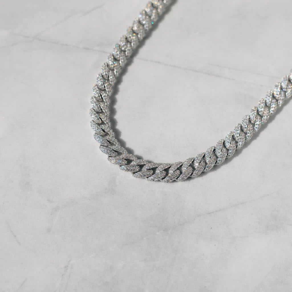 8mm Iced Cuban Link Chain - White Gold