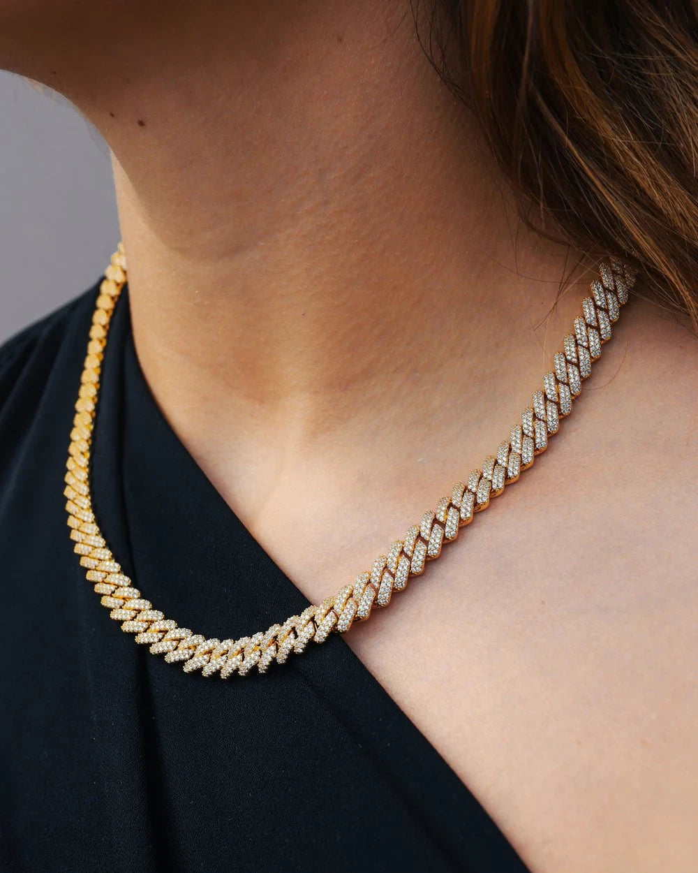 10mm Diamond Prong Link Chain - Gold