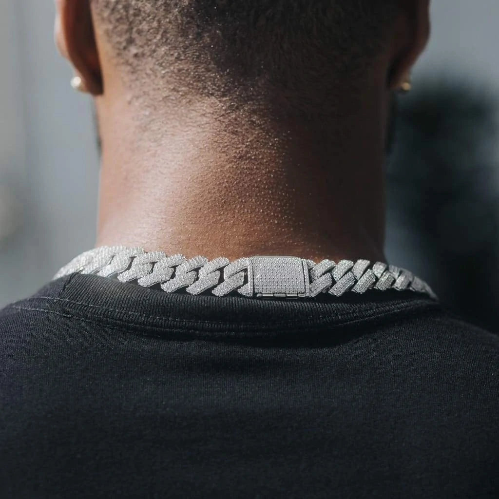 19mm Diamond Prong Link Chain - White Gold