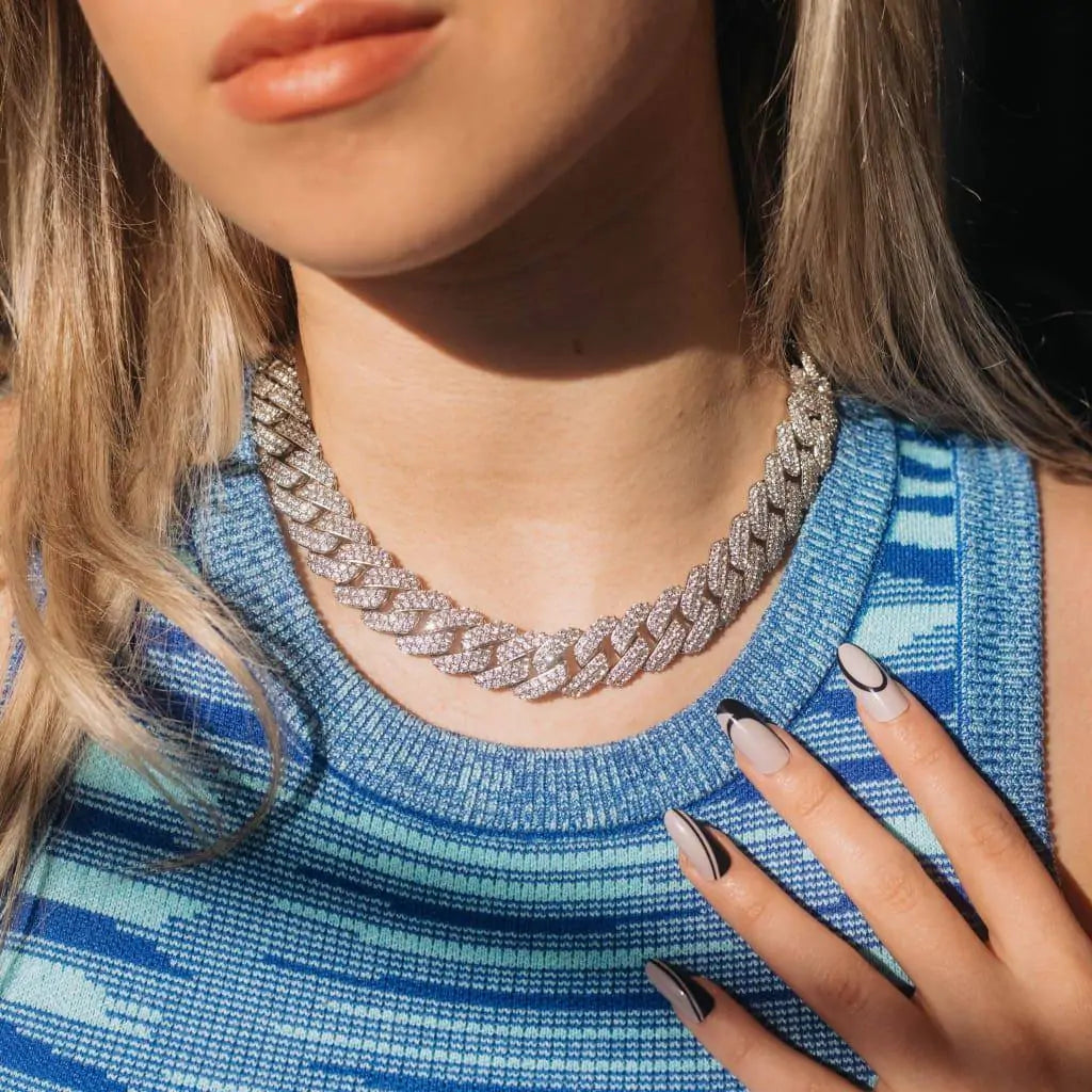 14mm Diamond Prong Link Chain - White Gold