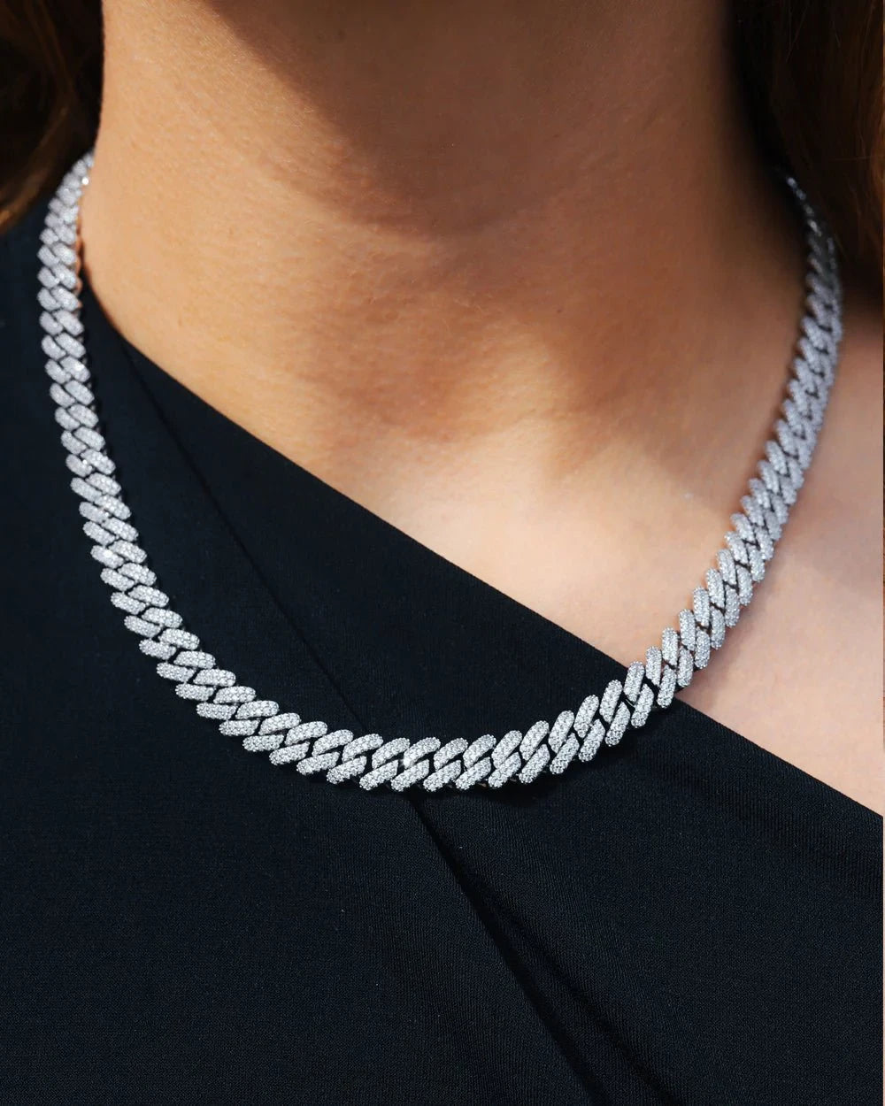 10mm Diamond Prong Link Chain - White Gold