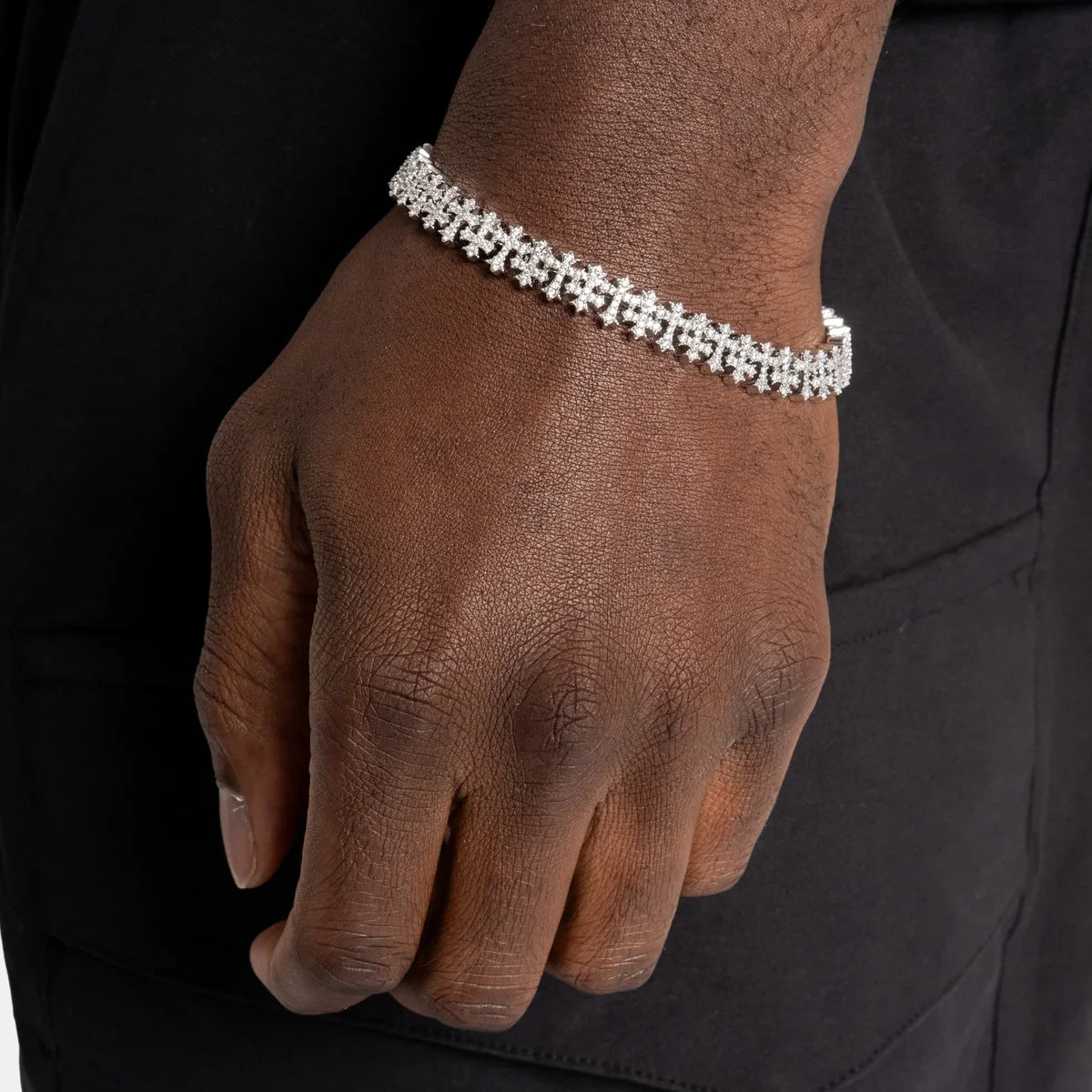 Iced Cross Pattern Bracelet - White Gold