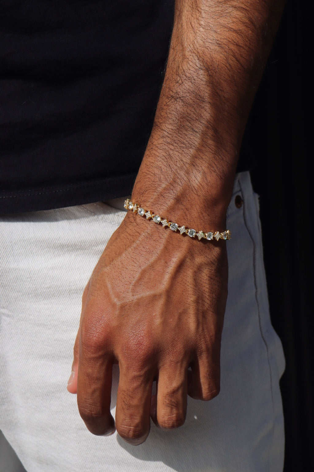 6mm Iced Round & Star Bracelete 925 Silver - Gold