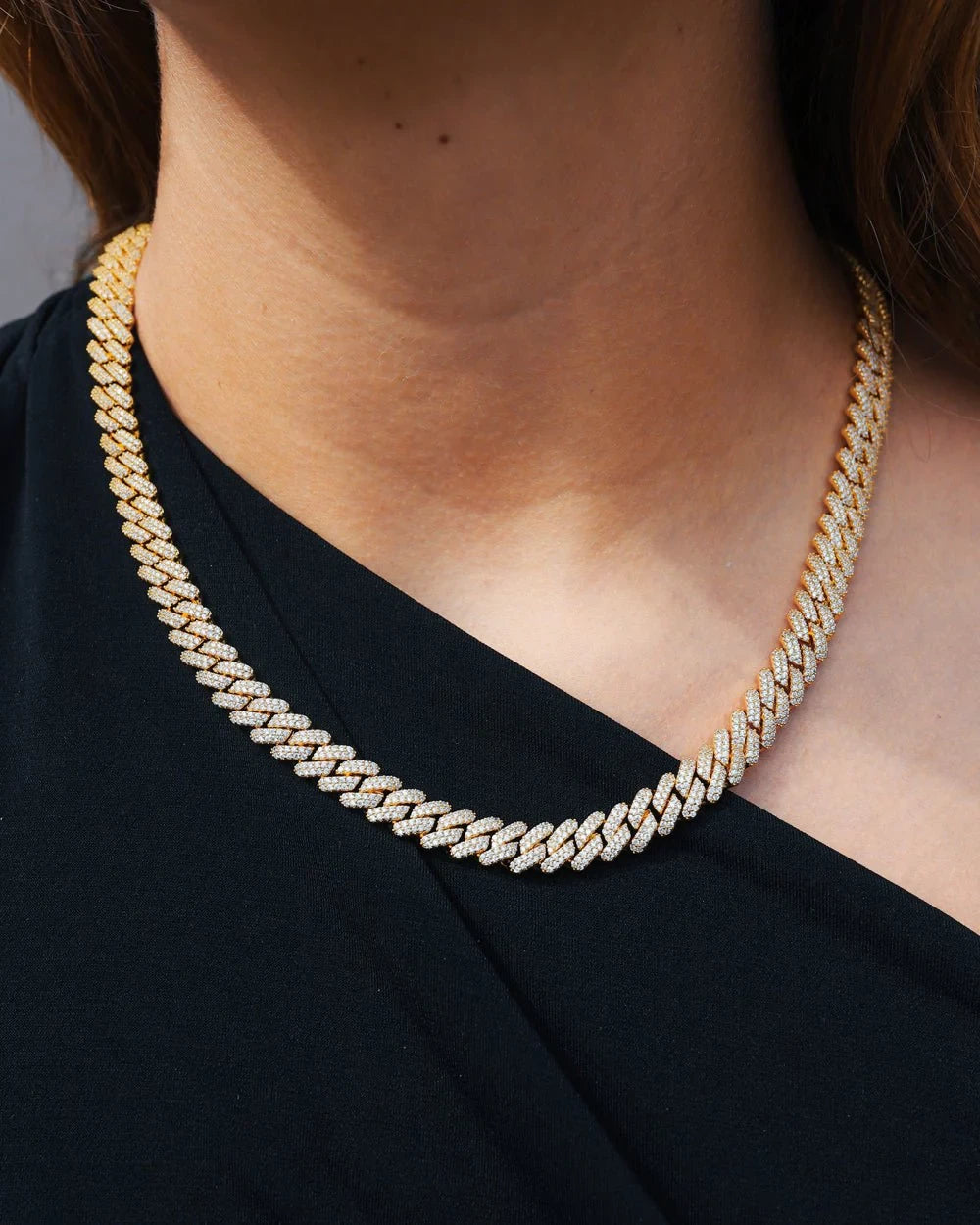 10mm Diamond Prong Link Chain - Gold