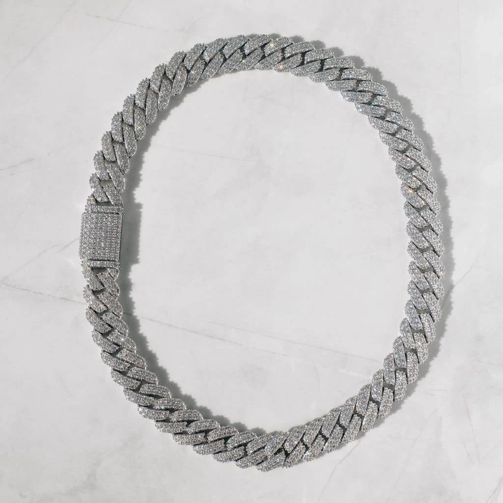 14mm Diamond Prong Link Chain - White Gold