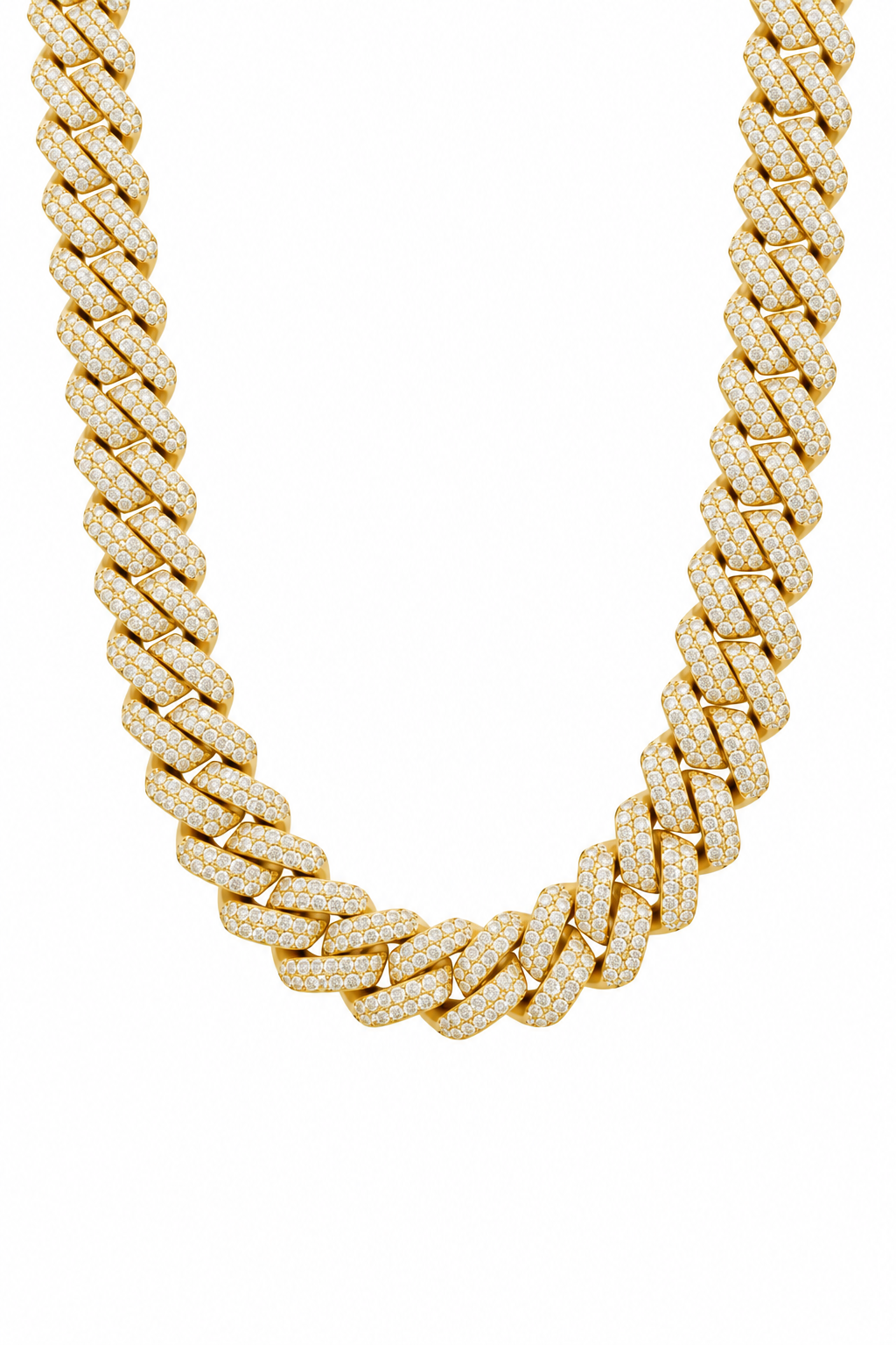 14mm Diamond Prong Link Chain - Gold
