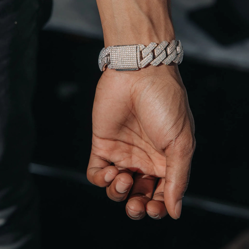 19mm Prong Link Bracelete - White Gold