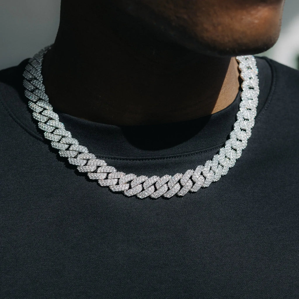 14mm Diamond Prong Link Chain - White Gold