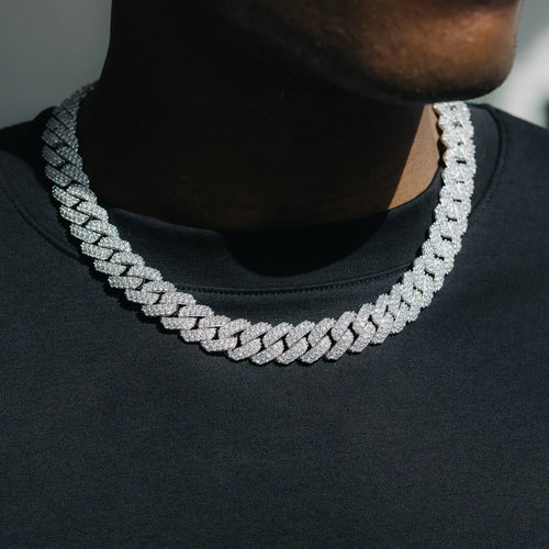 14mm Diamond Prong Link Chain - White Gold