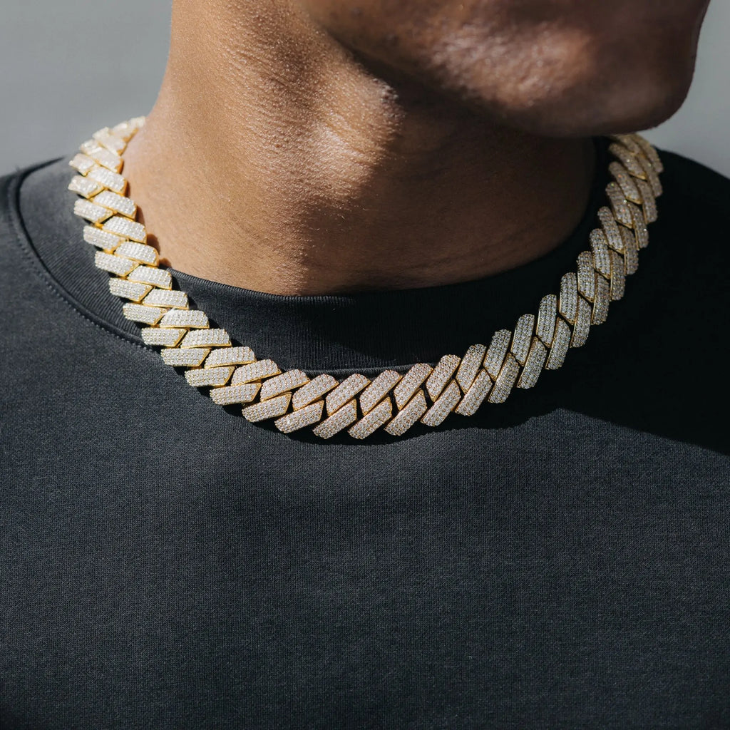 19mm Diamond Prong Link Chain - Gold