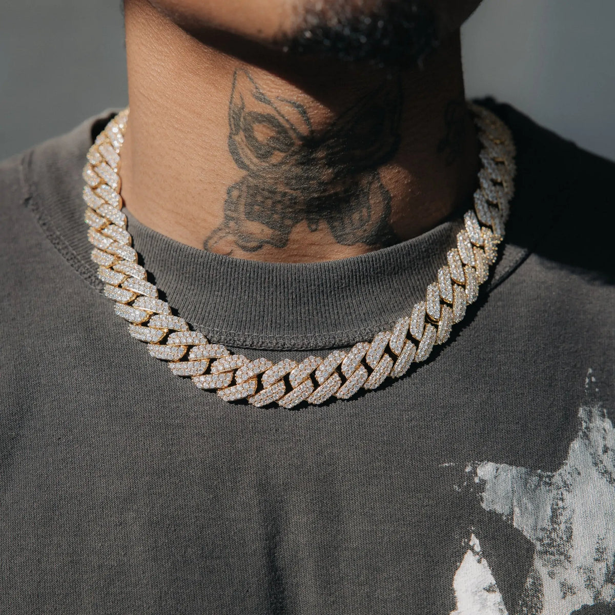 14mm Diamond Prong Link Chain - Gold