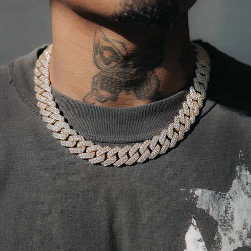 14mm Diamond Prong Link Chain - Gold