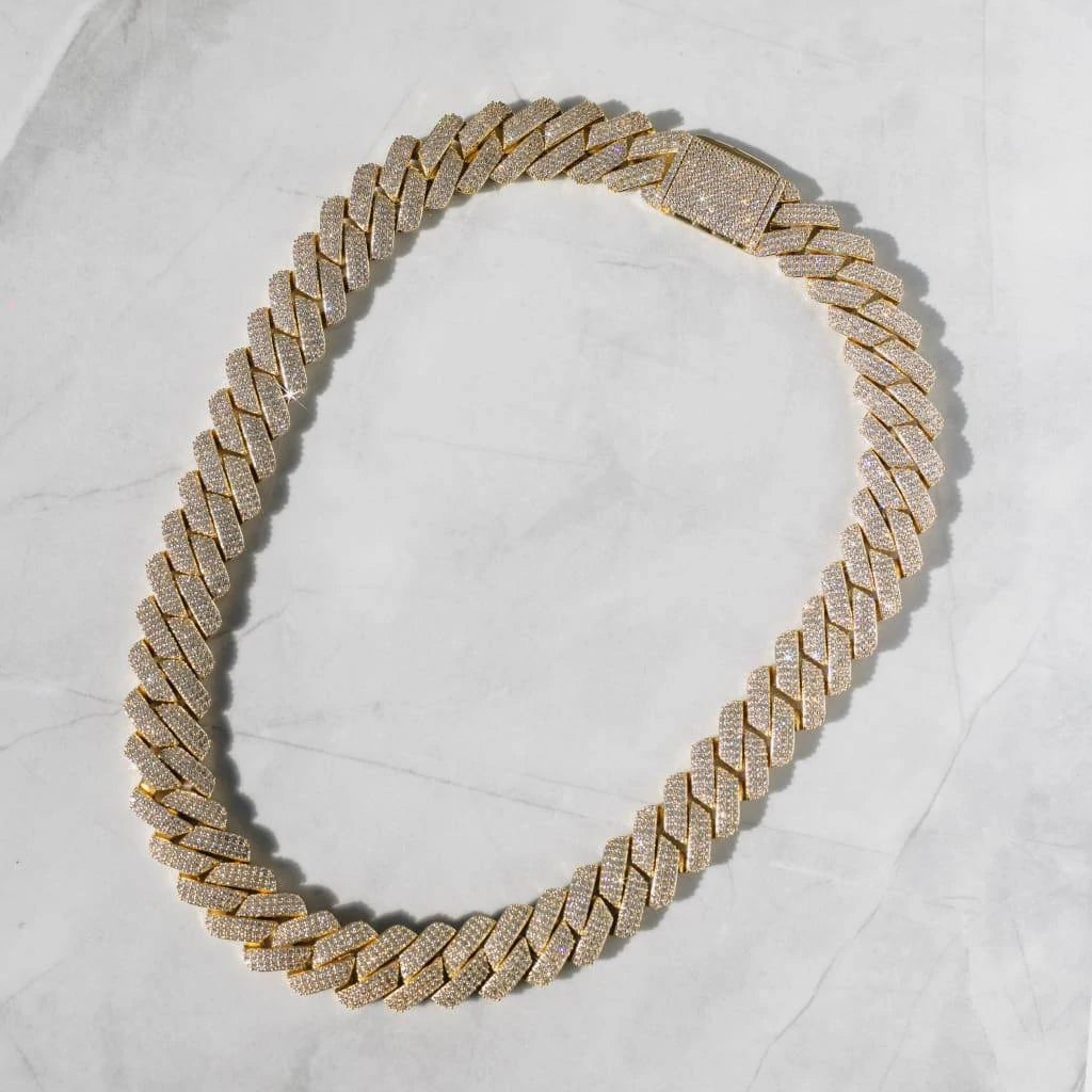 19mm Diamond Prong Link Chain - Gold