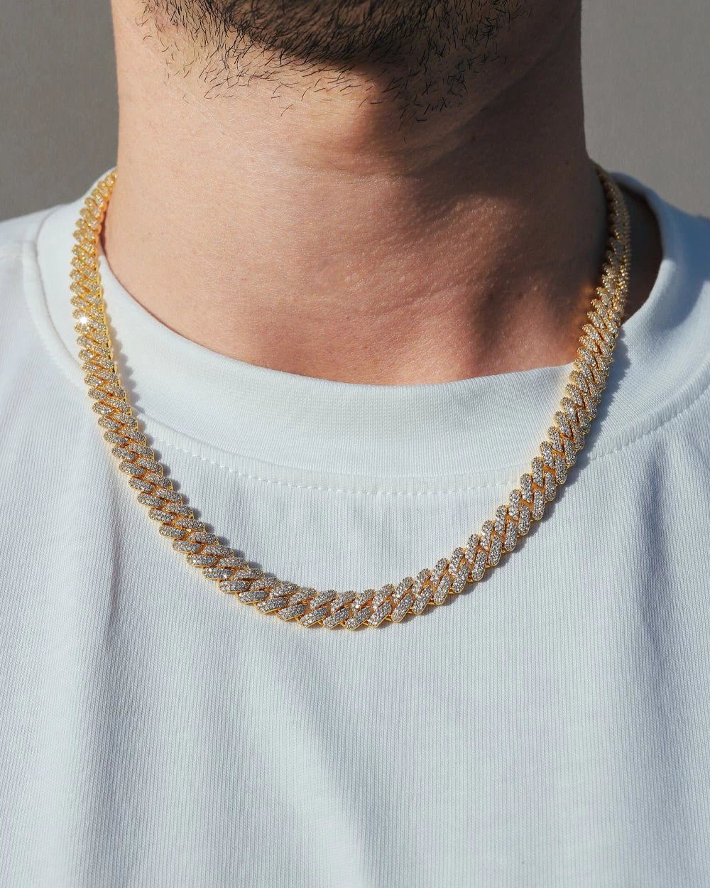 10mm Diamond Prong Link Chain - Gold