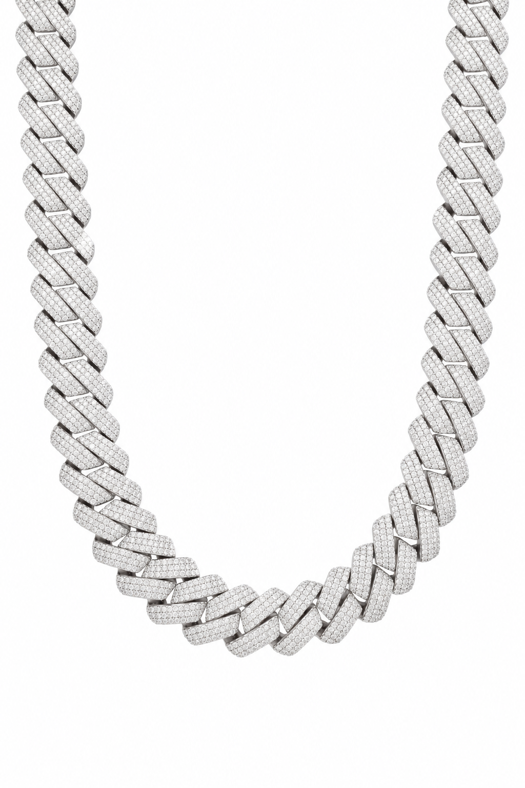 19mm Diamond Prong Link Chain - White Gold