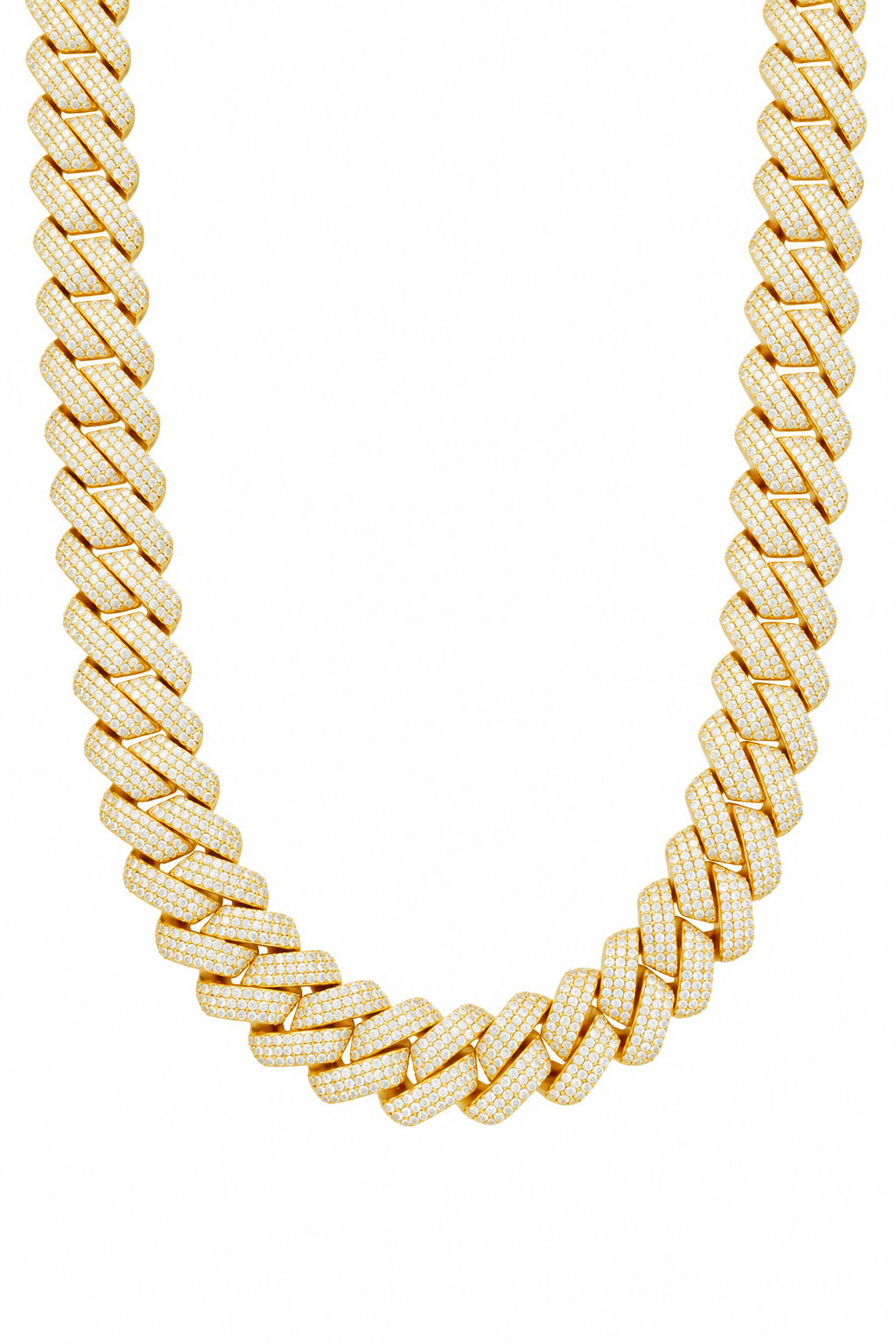 19mm Diamond Prong Link Chain - Gold