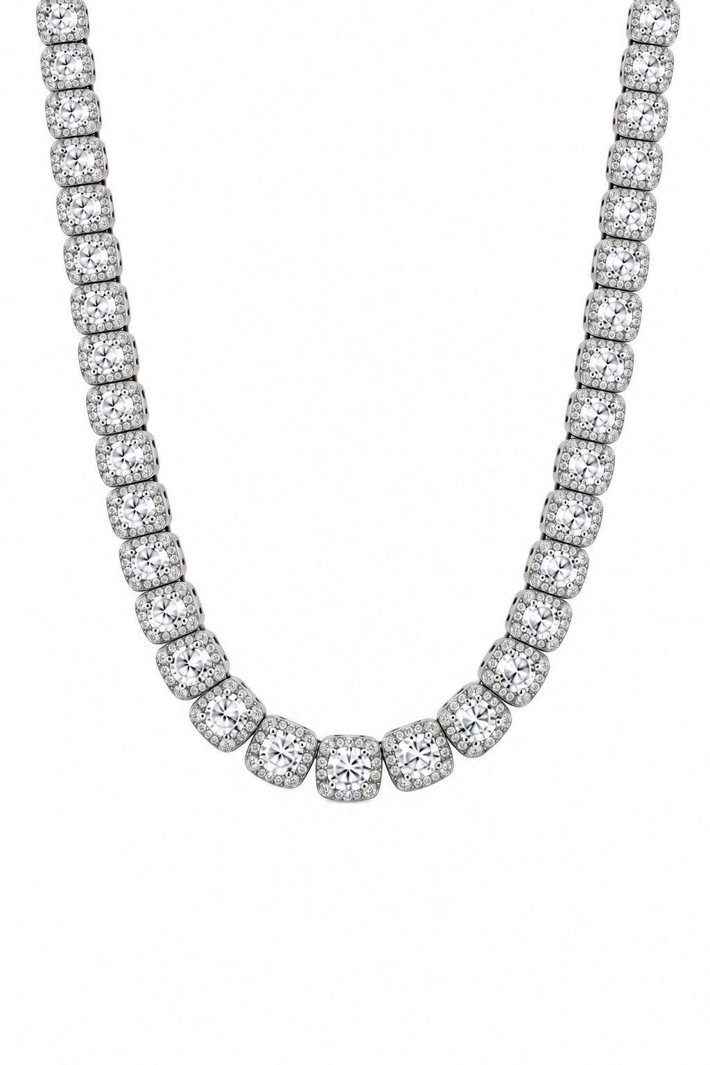 7mm Clustered Tennis Chain - White Gold