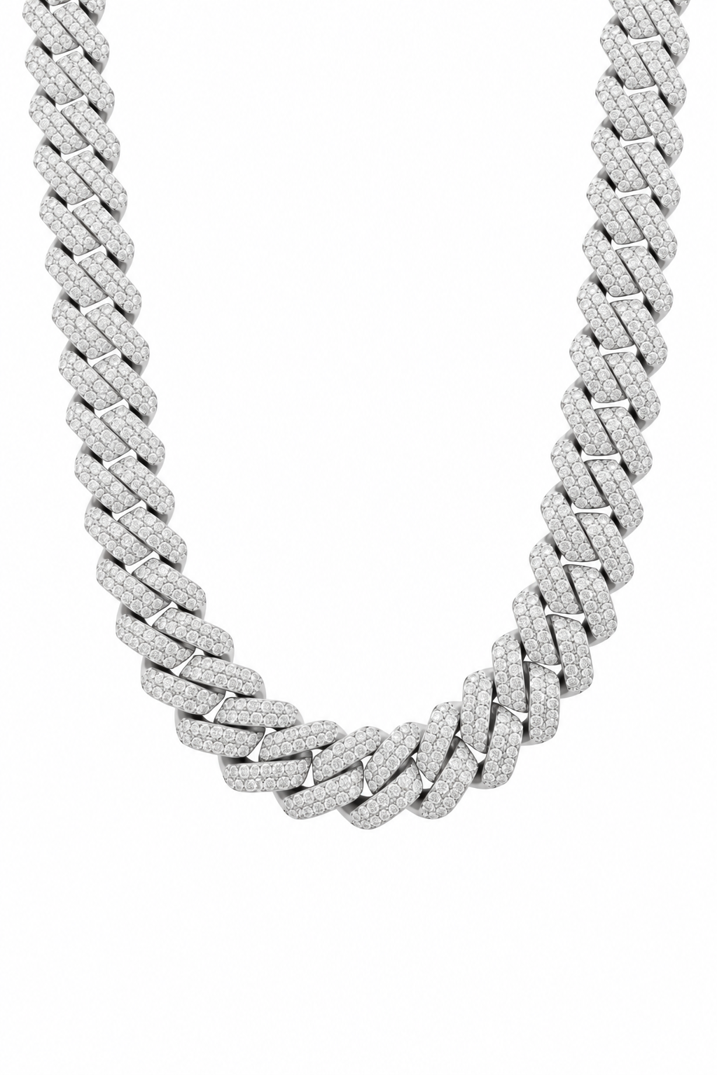 14mm Diamond Prong Link Chain - White Gold