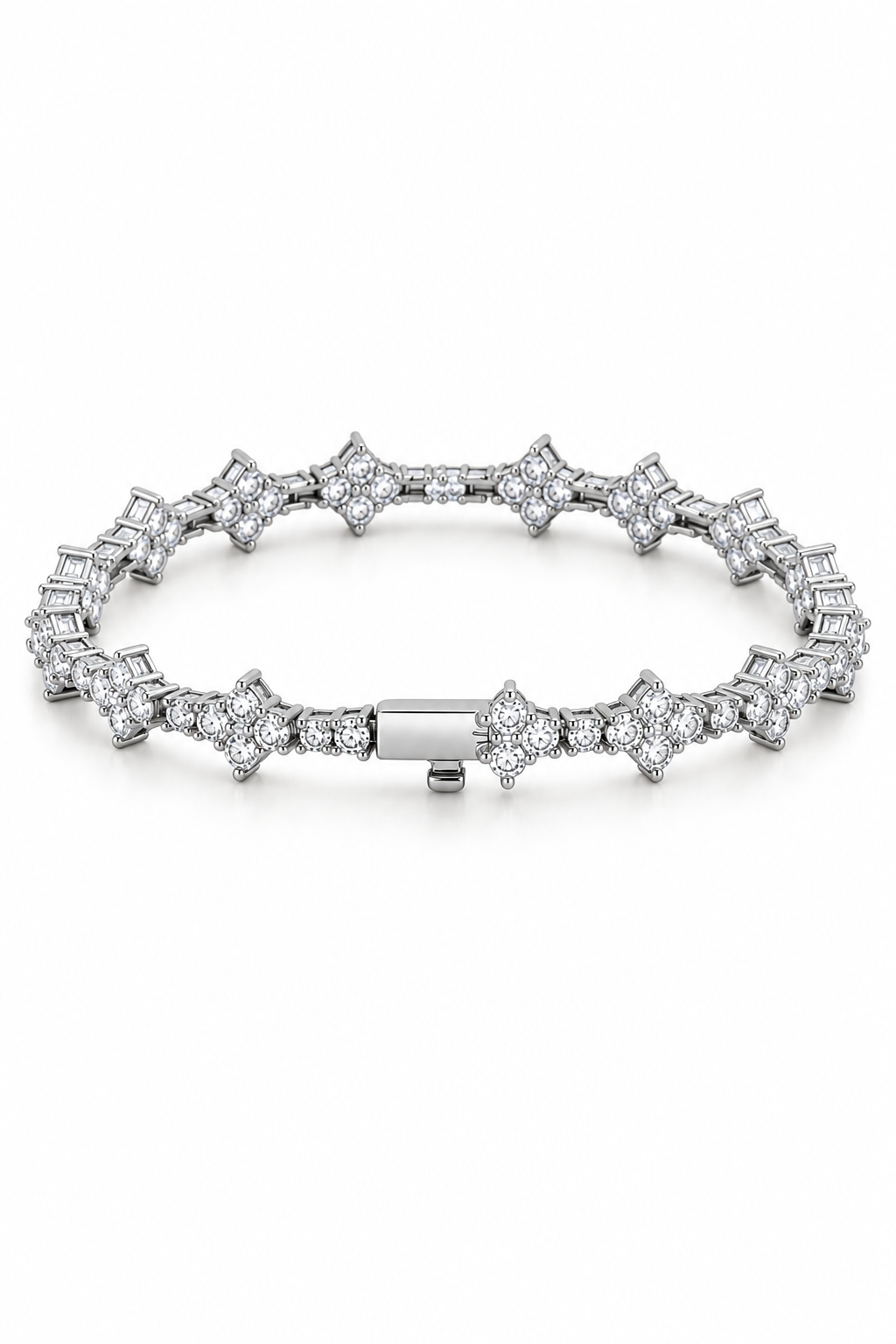 3mm Mixed Tennis Bracelete - White Gold