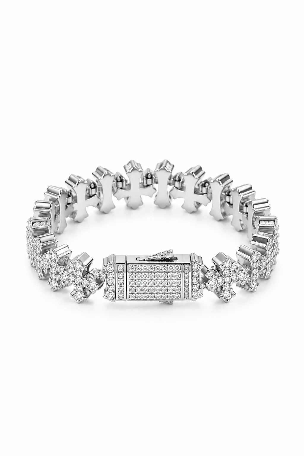 Iced Cross Pattern Bracelet - White Gold