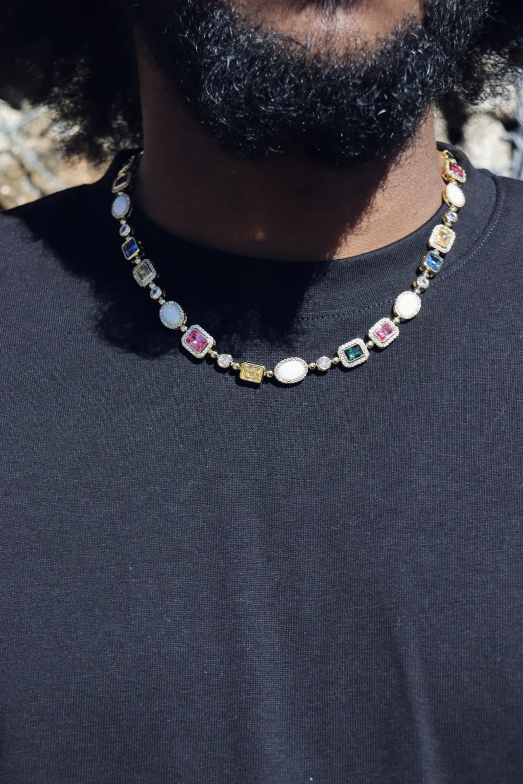 6mm Multi Gemstone & Opal Bracelete - Gold