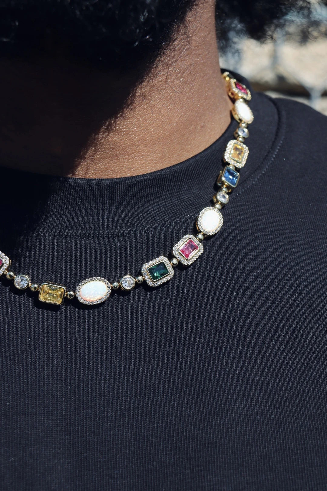 6mm Multi Gemstone & Opal Bracelete - Gold