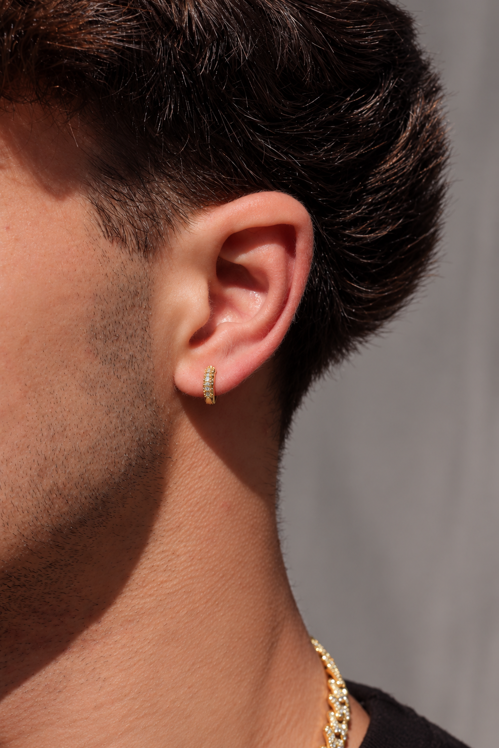 Iced Hoop Earrings - 11mm - Gold