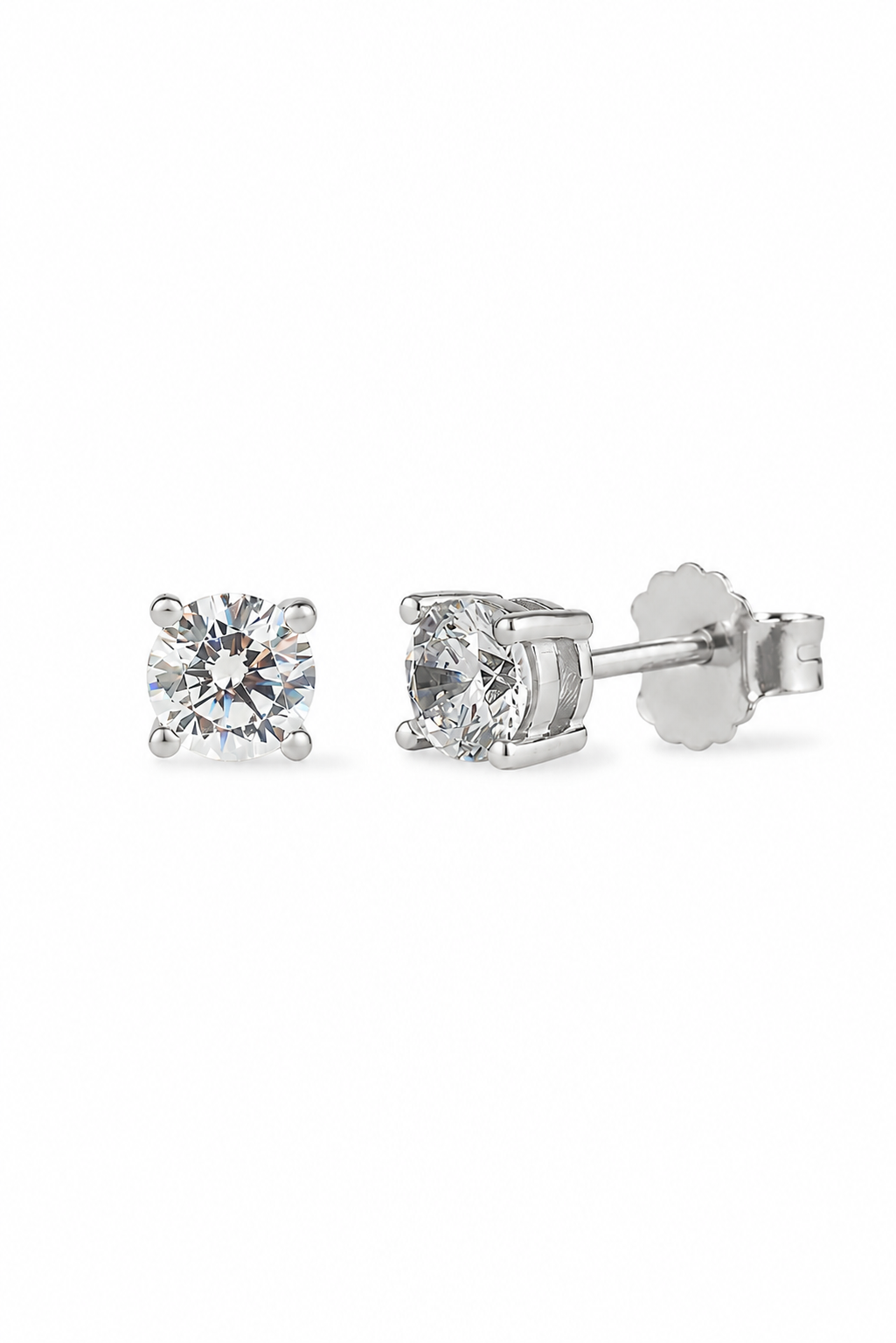 5mm Round Cut Stud Earrings - White